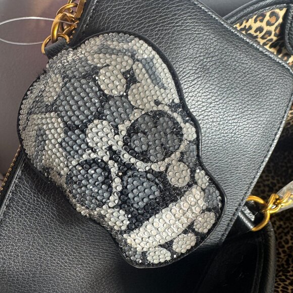 Betsey Johnson Black skull embossed with studs one side tote bag XOSTUDDY - Picture 6 of 9